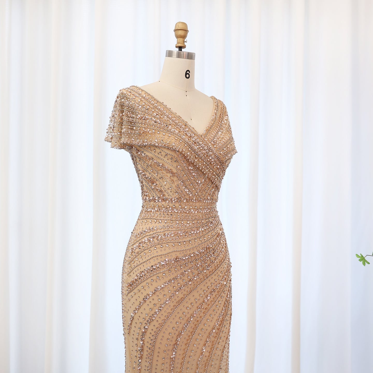 Luxury Silver Nude Mermaid Evening Dress SS045