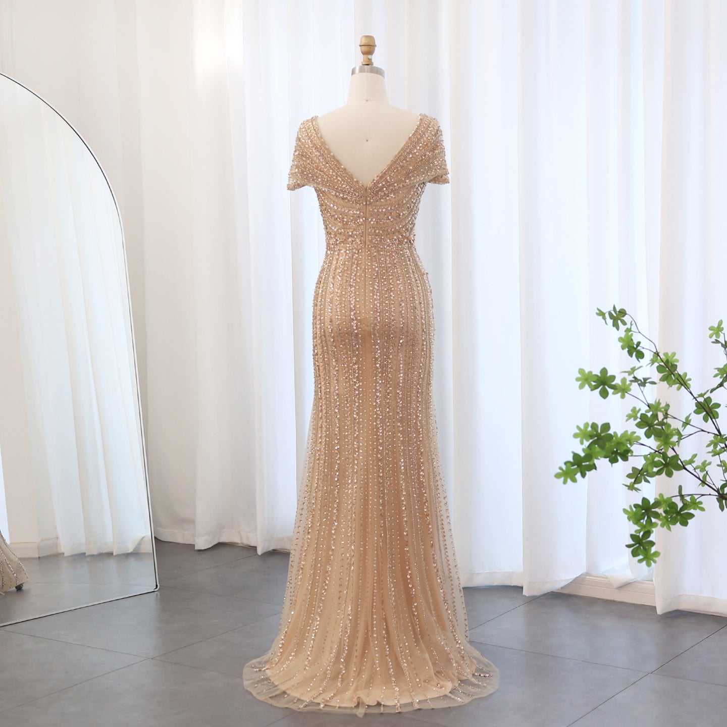 Luxury Silver Nude Mermaid Evening Dress SS045