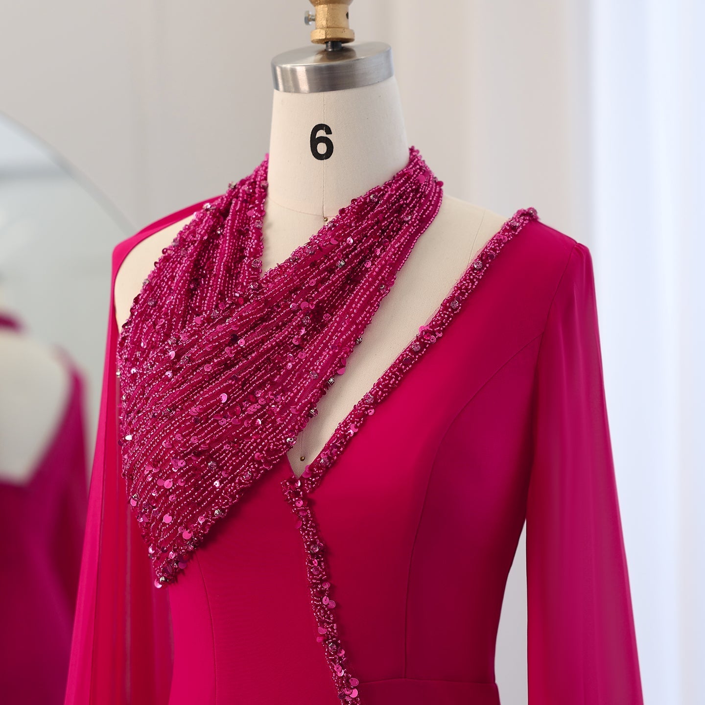 Luxury Green Halter Evening Dress with Cape Sleeves SS474