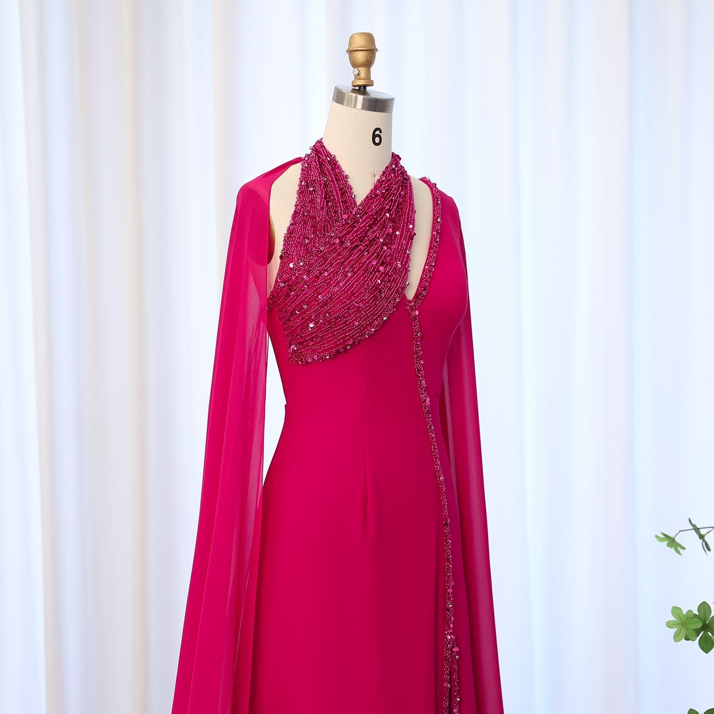 Luxury Green Halter Evening Dress with Cape Sleeves SS474