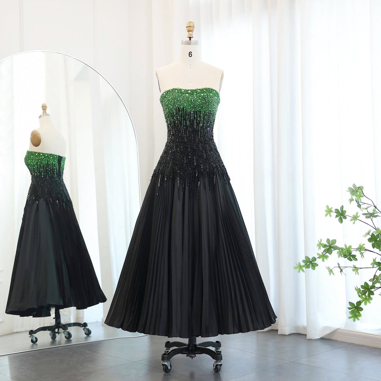 Luxury Beaded Black Green Strapless Evening Dress SS224  Black Green / US 16