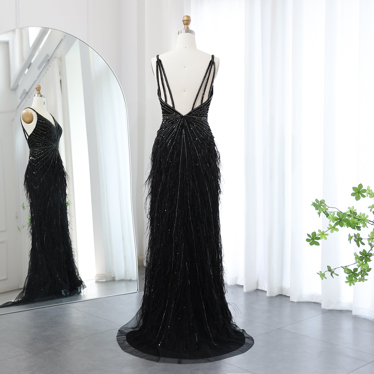 Luxury Beaded Blue Mermaid Feathers Prom Dress SS004