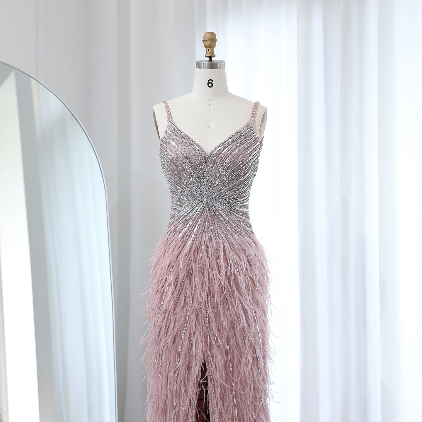 Luxury Beaded Blue Mermaid Feathers Prom Dress SS004