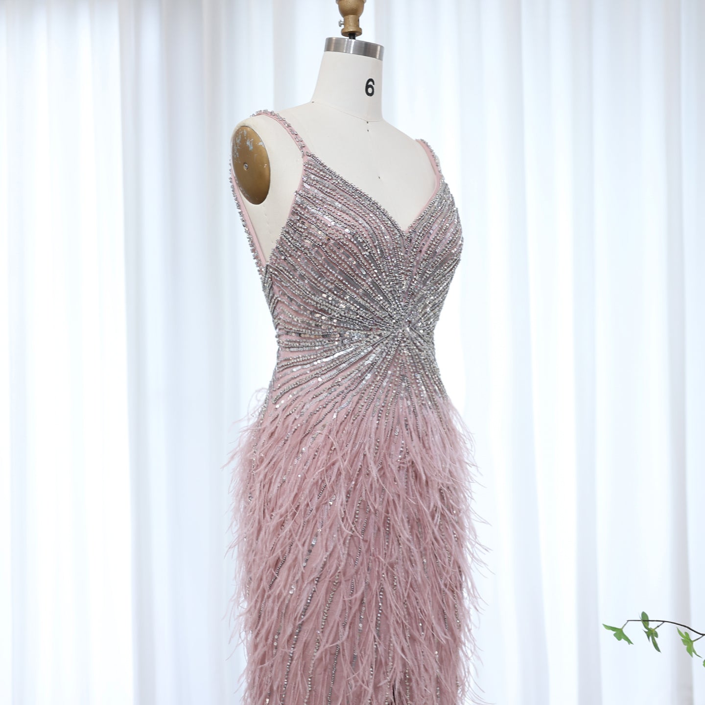 Luxury Beaded Blue Mermaid Feathers Prom Dress SS004