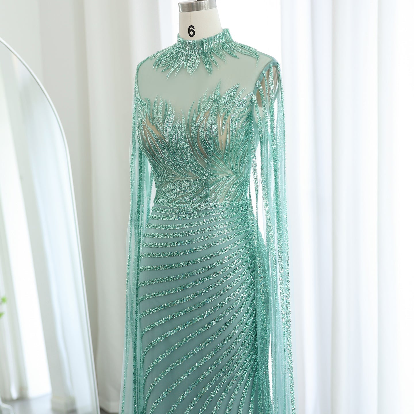 Luxury Caramel Evening Dress with Cape Sleeves SS179