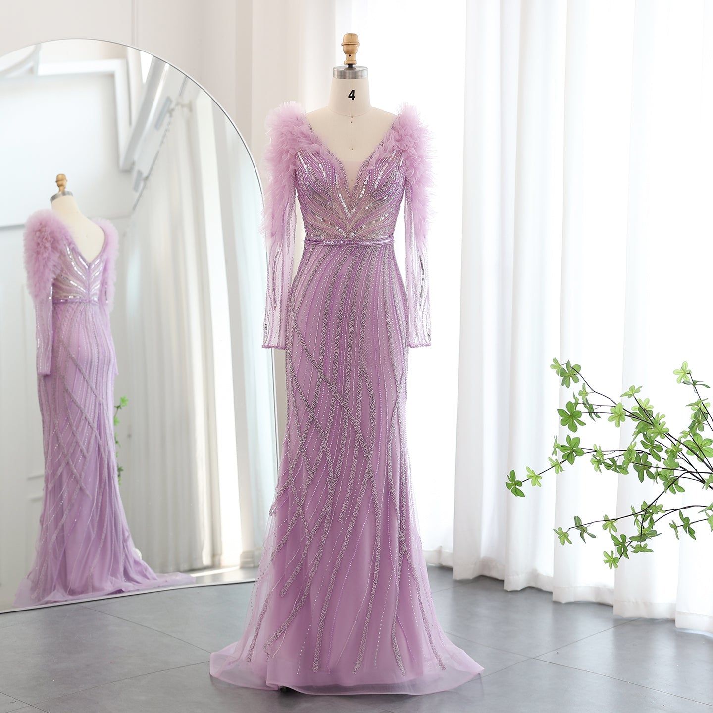 Luxury Long Sleeves Lilac Evening Dress SS433  Lilac / US 14