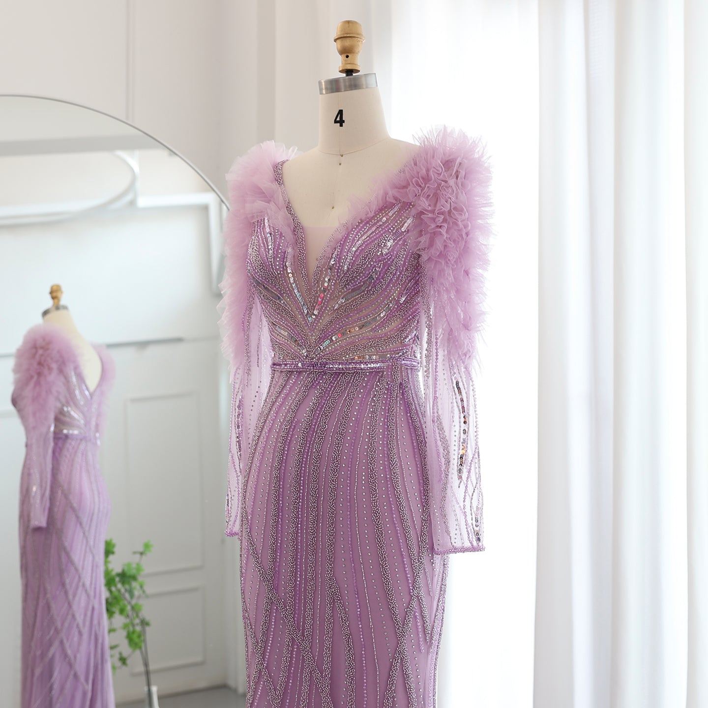 Luxury Long Sleeves Lilac Evening Dress SS433