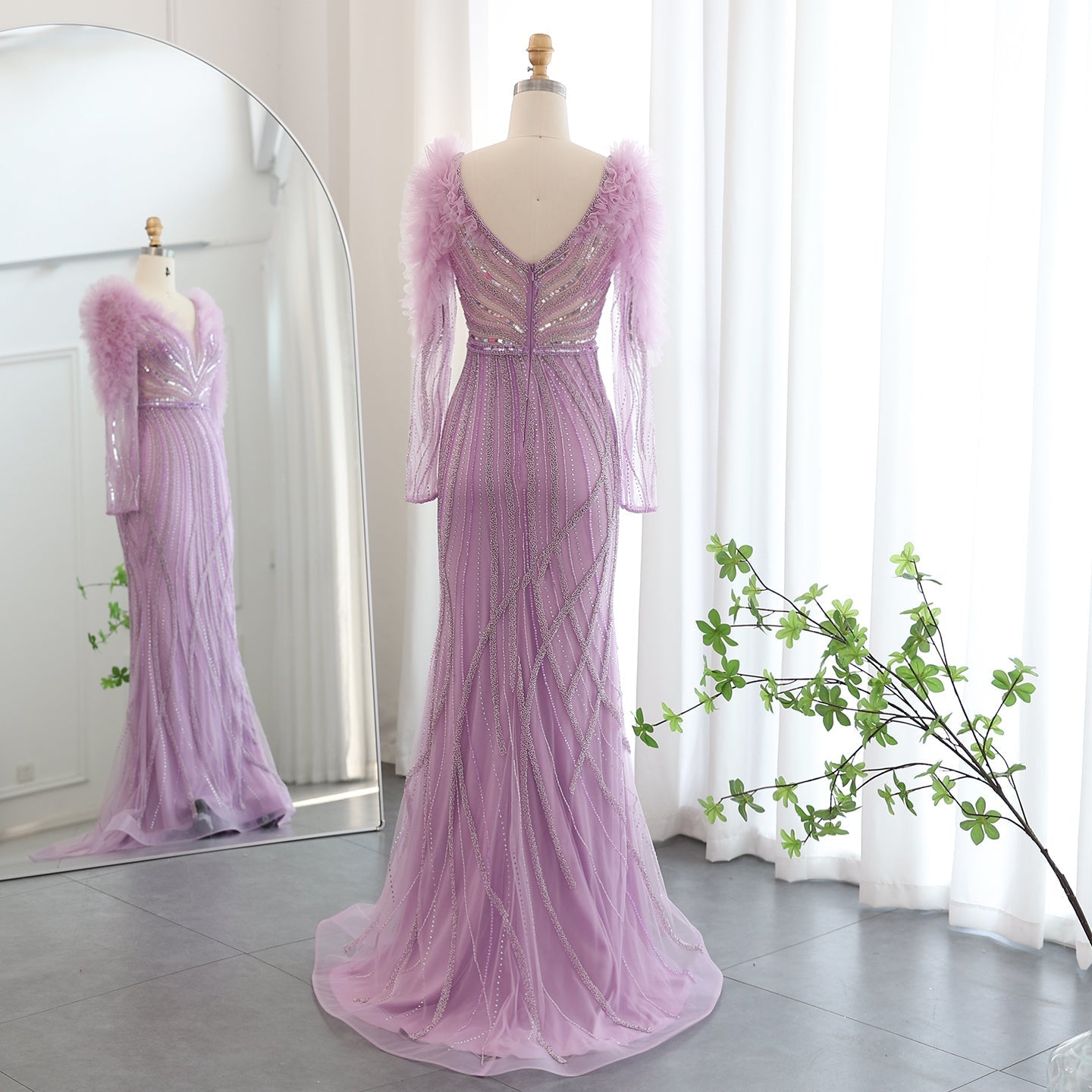 Luxury Long Sleeves Lilac Evening Dress SS433