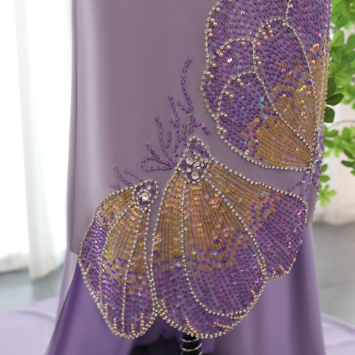 Elegant Coral Pink Butterfly Beaded Evening Dress SS471