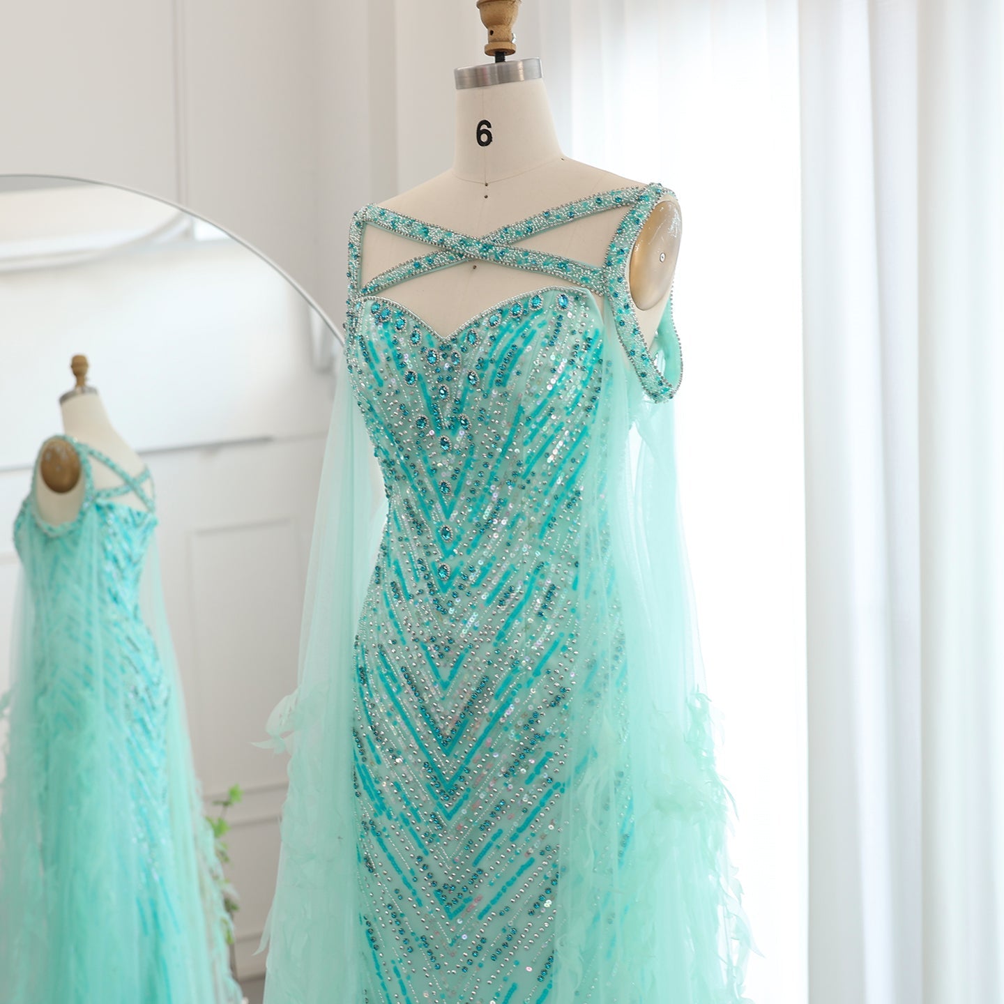 Luxury Fuchsia Evening Dress with Cape Sleeves SS468