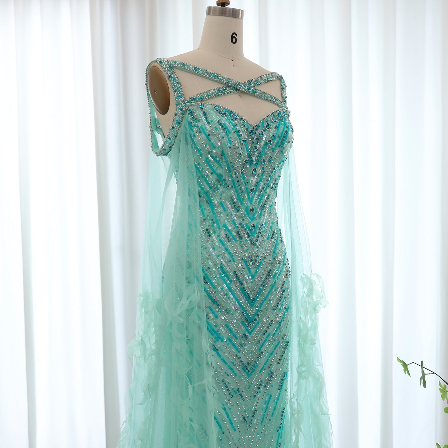 Luxury Fuchsia Evening Dress with Cape Sleeves SS468