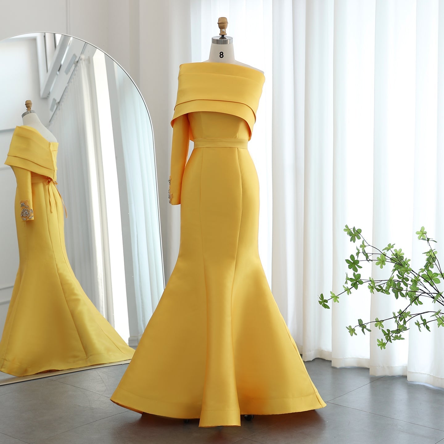 Elegant Yellow One Shoulder Mermaid Evening Dress SS414  Yellow / US 16