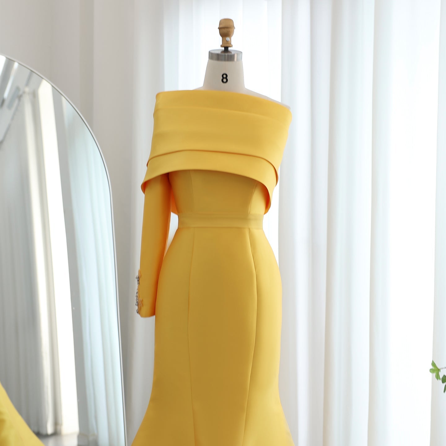 Elegant Yellow One Shoulder Mermaid Evening Dress SS414
