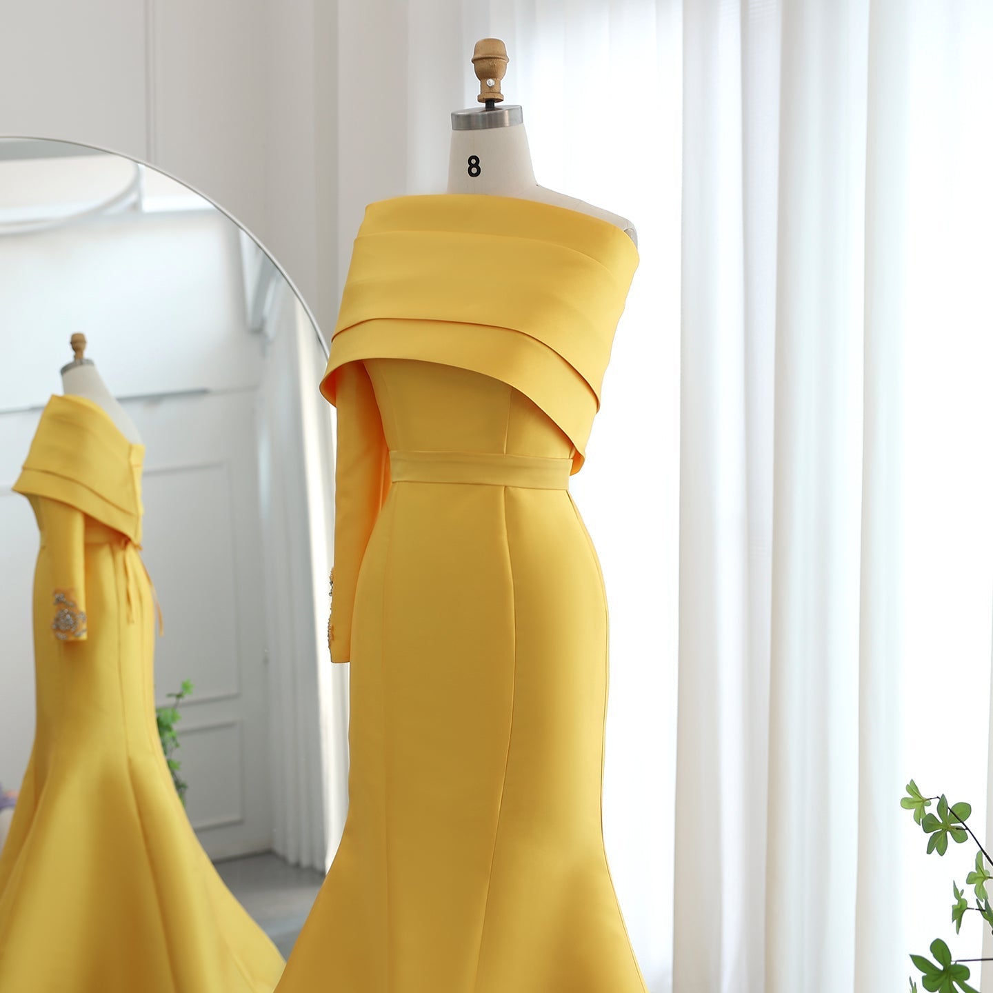 Elegant Yellow One Shoulder Mermaid Evening Dress SS414