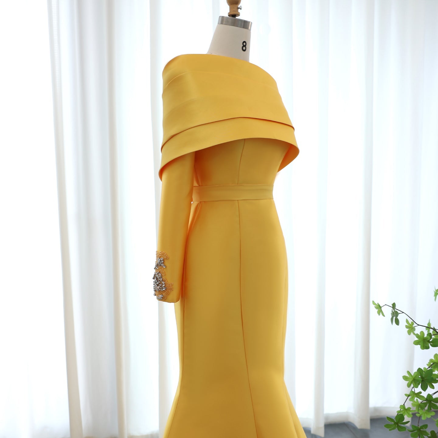 Elegant Yellow One Shoulder Mermaid Evening Dress SS414