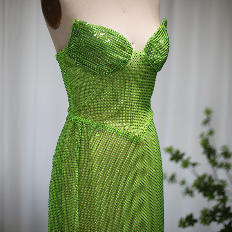 Green Strapless High Slit Cocktail Party Dress RM045
