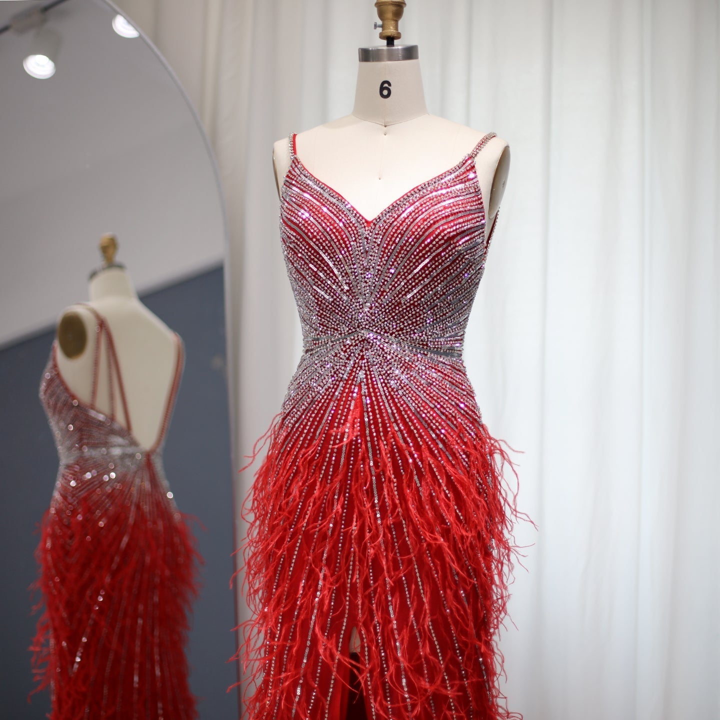 Luxury Beaded Blue Mermaid Feathers Prom Dress SS004