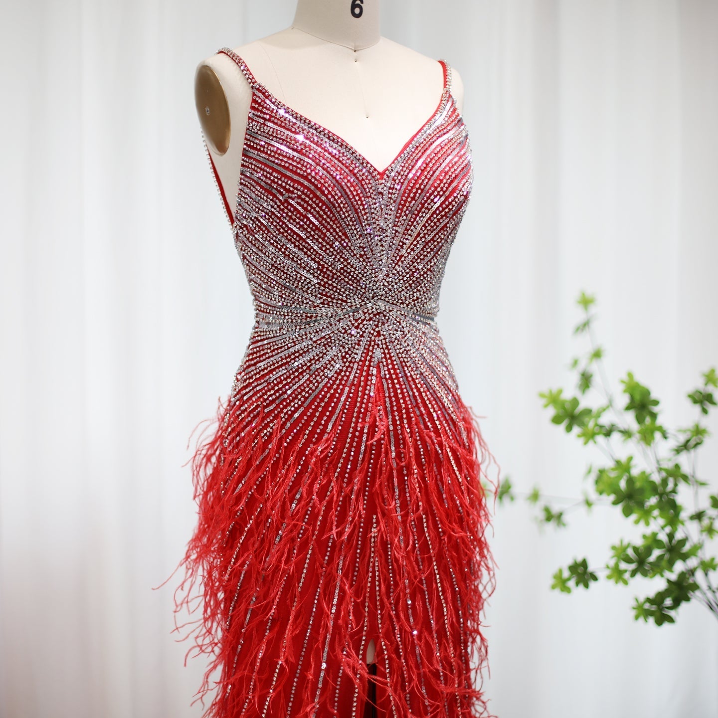 Luxury Beaded Blue Mermaid Feathers Prom Dress SS004