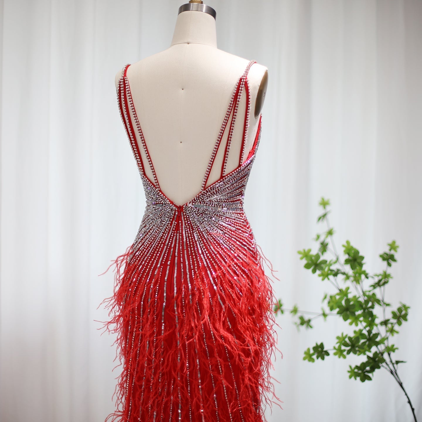 Luxury Beaded Blue Mermaid Feathers Prom Dress SS004