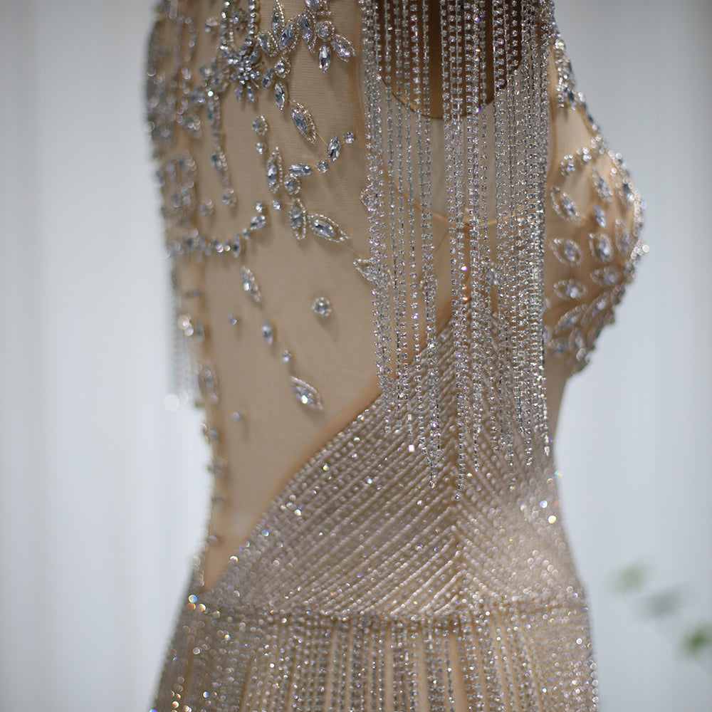 Luxury Crystal Tassels High-Neck Short Cocktail Dress RM113