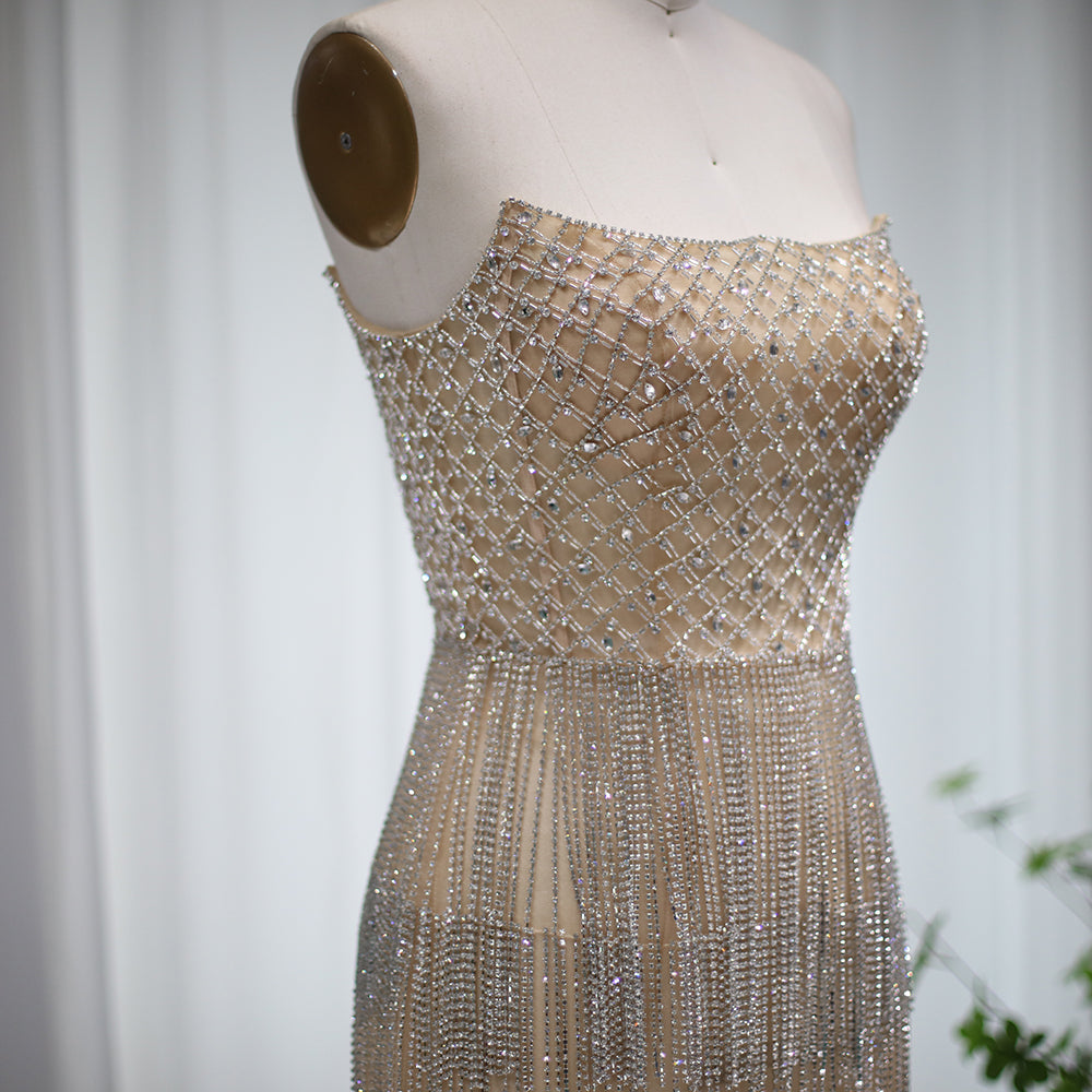 Luxury Beaded Crystal Tassel Short Mini Party Dress RM040