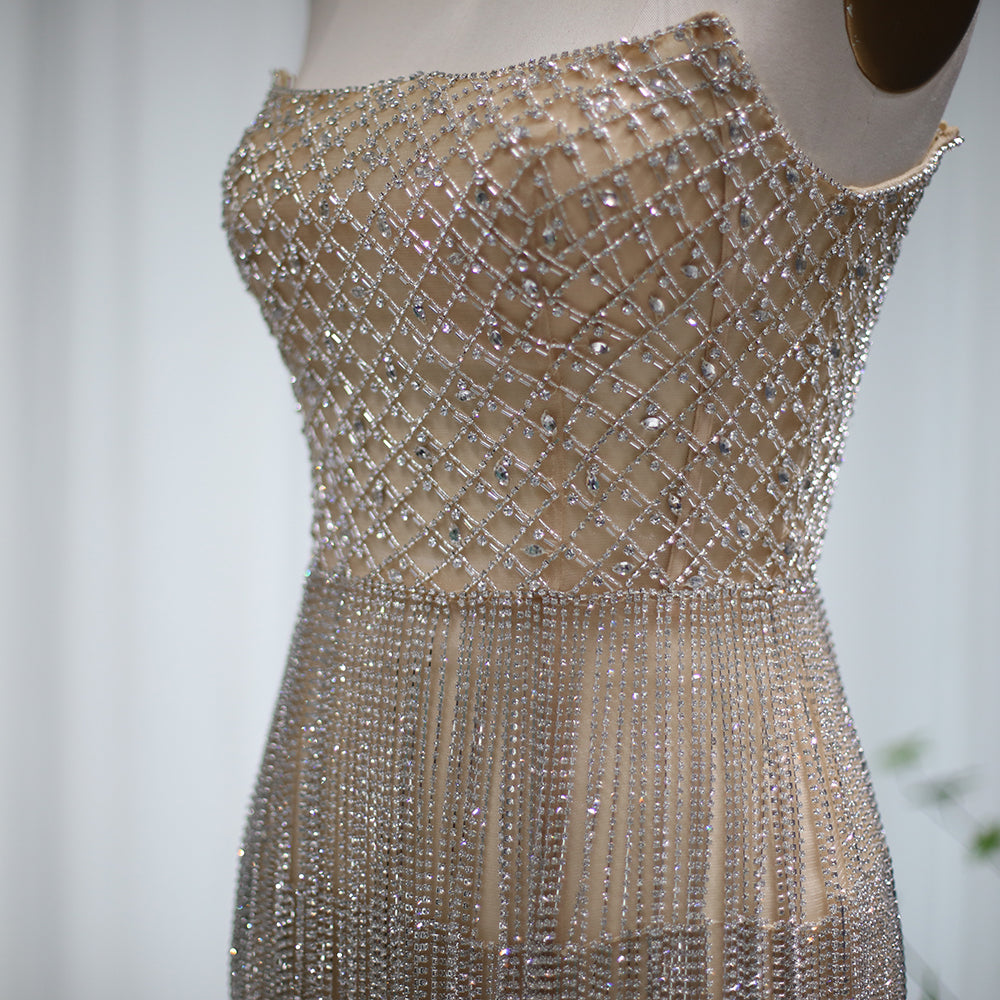 Luxury Beaded Crystal Tassel Short Mini Party Dress RM040