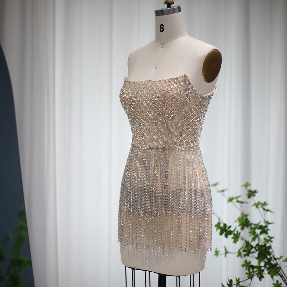 Luxury Beaded Crystal Tassel Short Mini Party Dress RM040