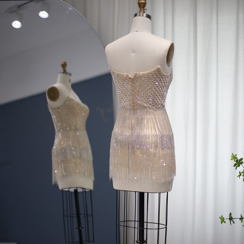 Luxury Beaded Crystal Tassel Short Mini Party Dress RM040