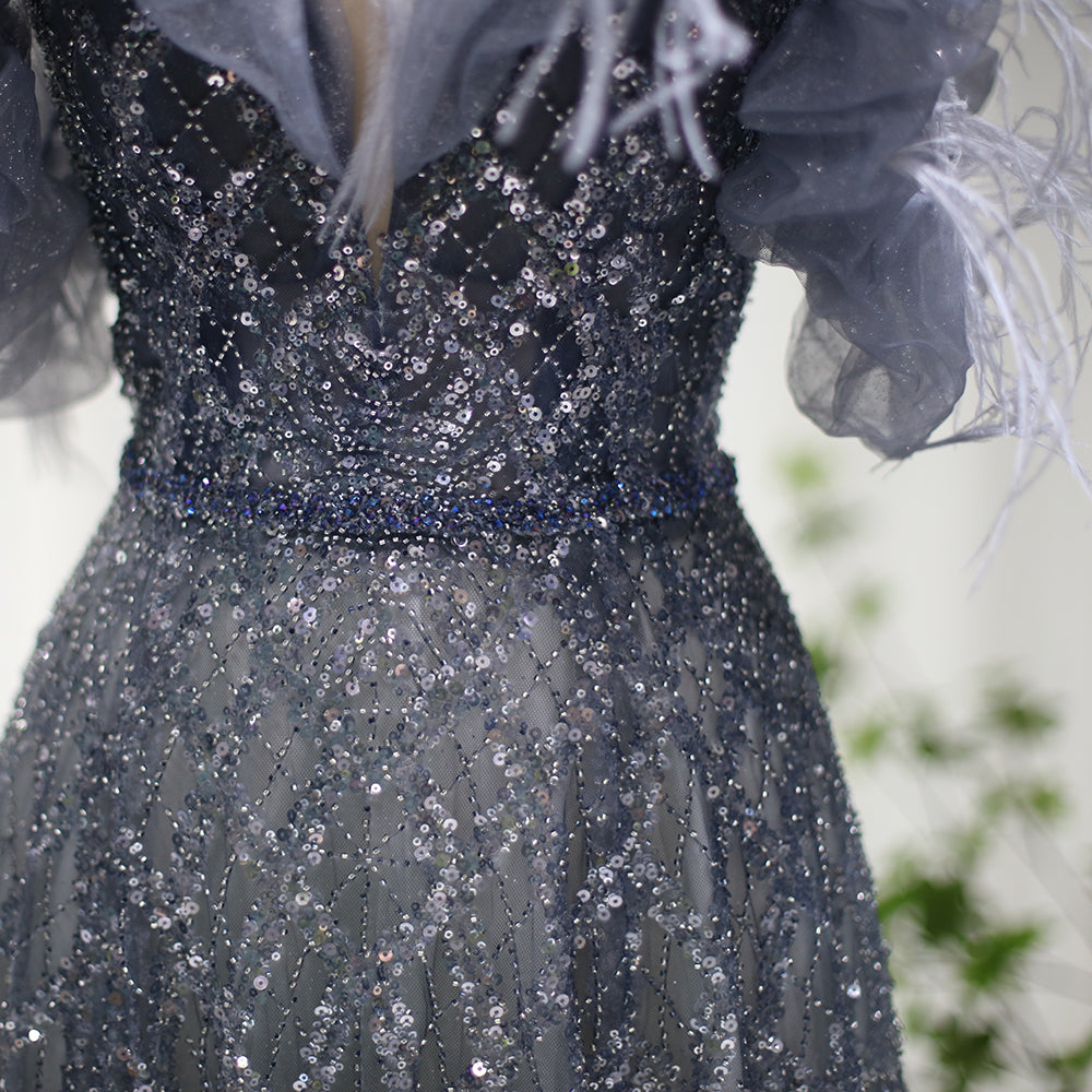 Dreamy Vow Luxury Feathers Green Dubai Evening Dresses 2023 Elegant Off Shoulder Long Formal Dress for Women Wedding Party 303