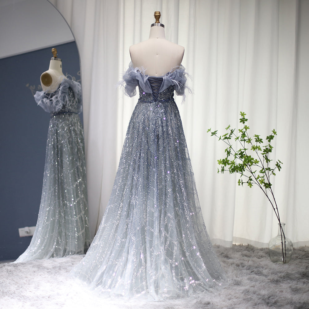 Dreamy Vow Luxury Feathers Green Dubai Evening Dresses 2023 Elegant Off Shoulder Long Formal Dress for Women Wedding Party 303