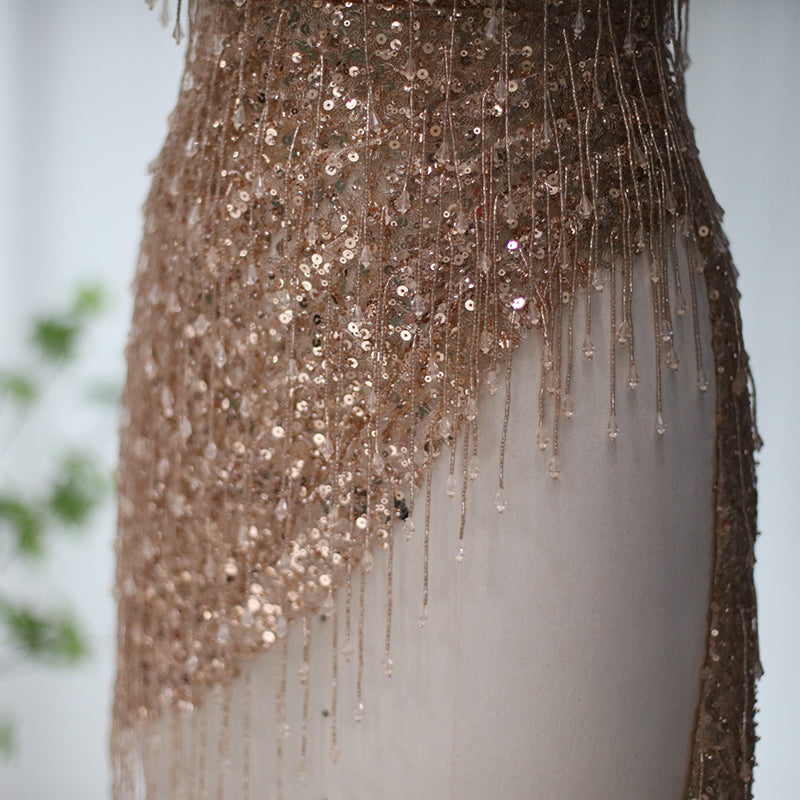 Luxury Tassel High Slit Strapless Short Cocktail Party Dress RM044