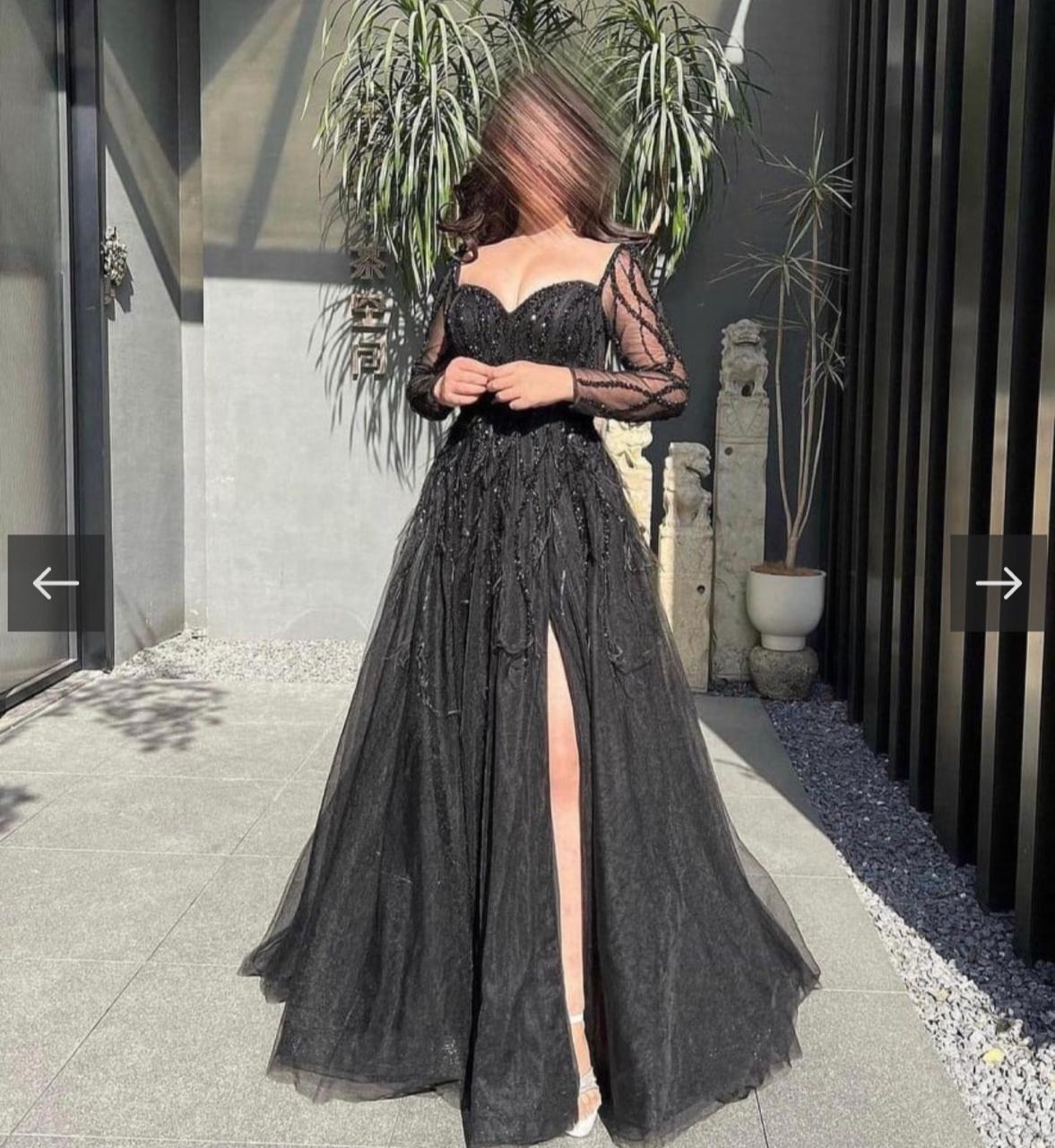 Luxury Feathers Lilac Long Sleeve Evening Dress SS025  Black / US 20