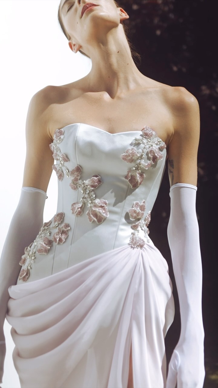 Elegant Pink 3D Flowers Strapless Evening Dresses SS259