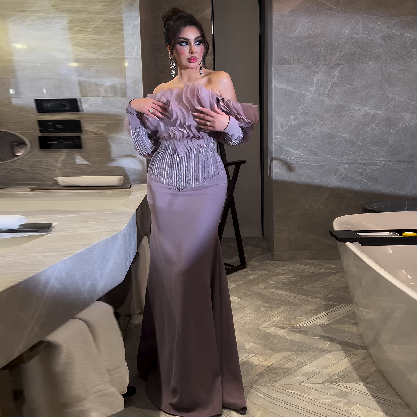 Elegant Off the Shoulder Lilac Evening Dress XD-006