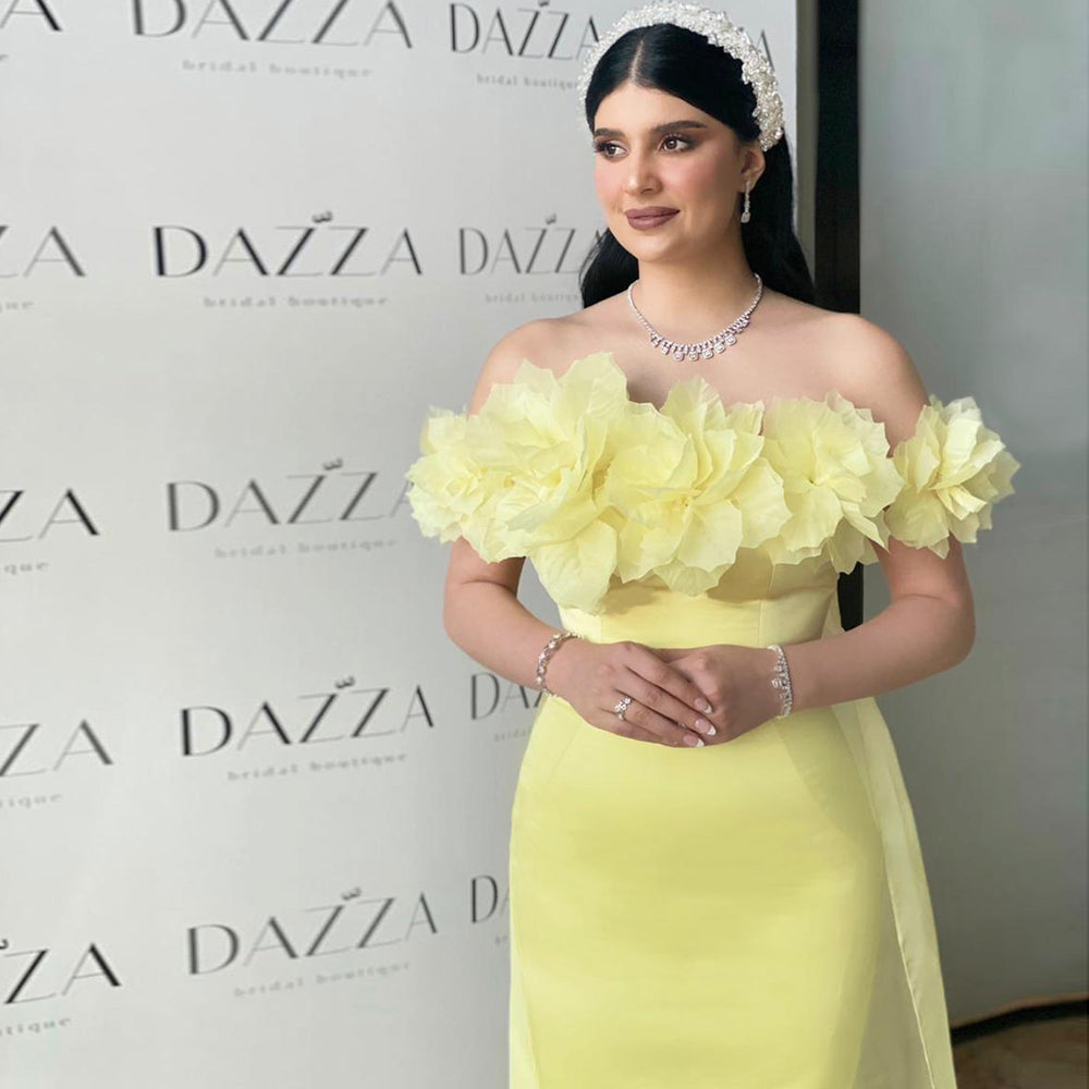Elegant 3D Flowers Light Yellow Evening Dress with Overskirt SF013