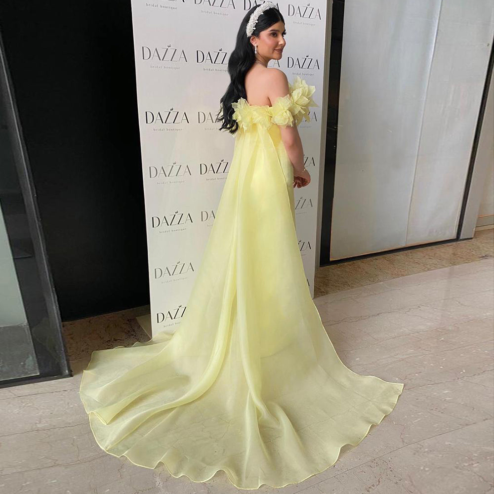 Elegant 3D Flowers Light Yellow Evening Dress with Overskirt SF013