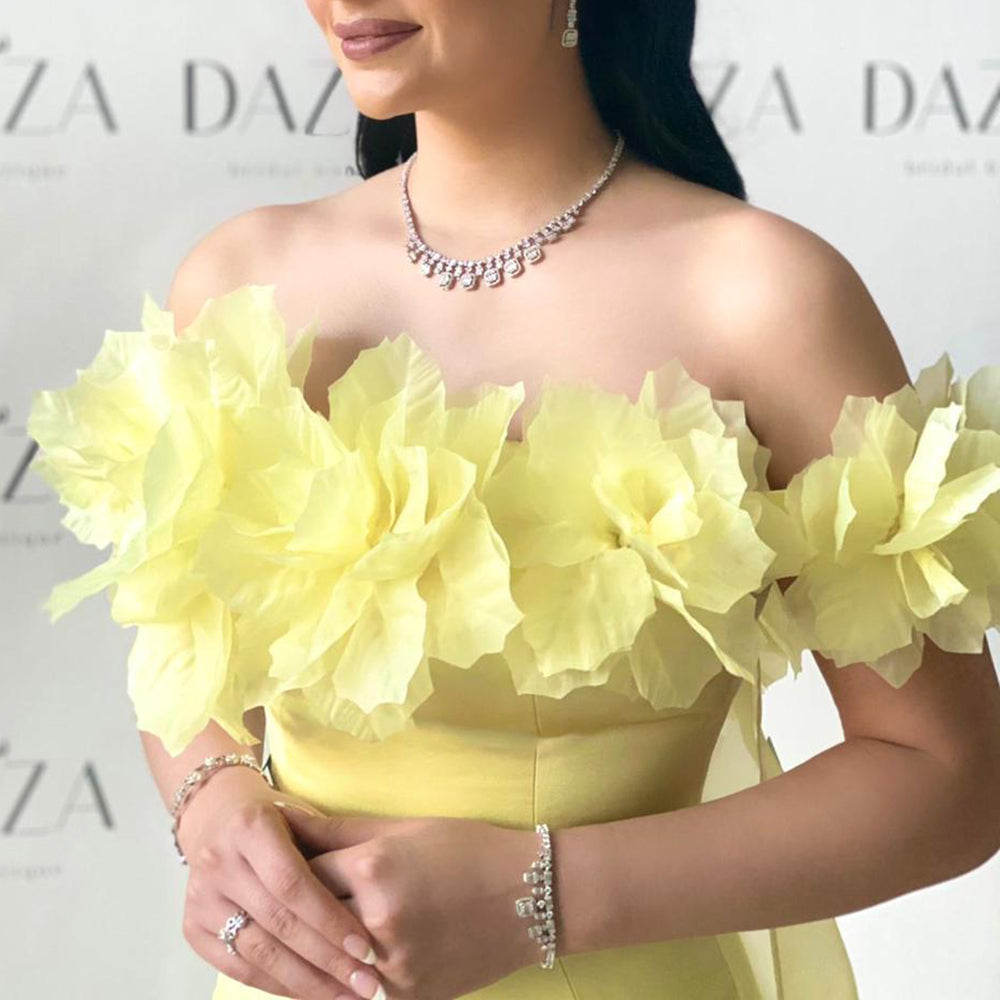 Elegant 3D Flowers Light Yellow Evening Dress with Overskirt SF013