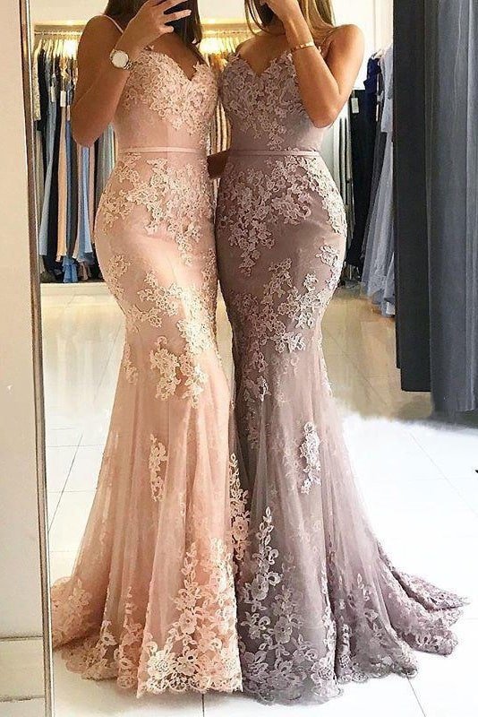 Trumpet/Mermaid Sweetheart Sleeveless Long/Floor-Length Tulle Prom Dresses With Appliqued-0