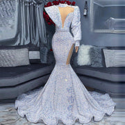 Luxury Beaded Mermaid Blue Prom Dress Long Train RM008  White / US 22