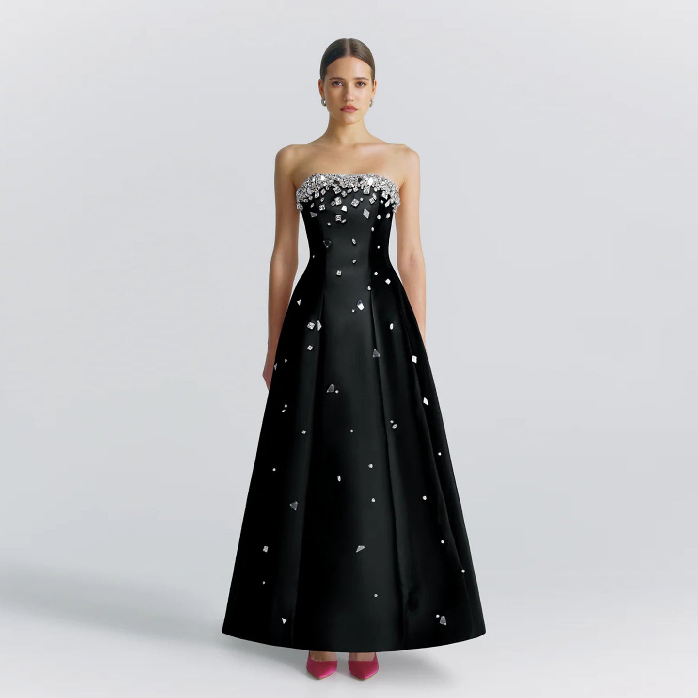 Luxury Crystal Black Strapless Evening Dress SF307
