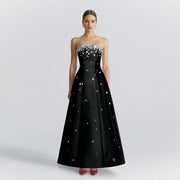 Luxury Crystal Black Strapless Evening Dress SF307