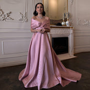 Luxury Pink Satin Off Shoulder Evening Dress SS481