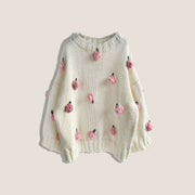 Hand-Knitted 3D Floral Retro Women's Loose Long-Sleeve Sweater