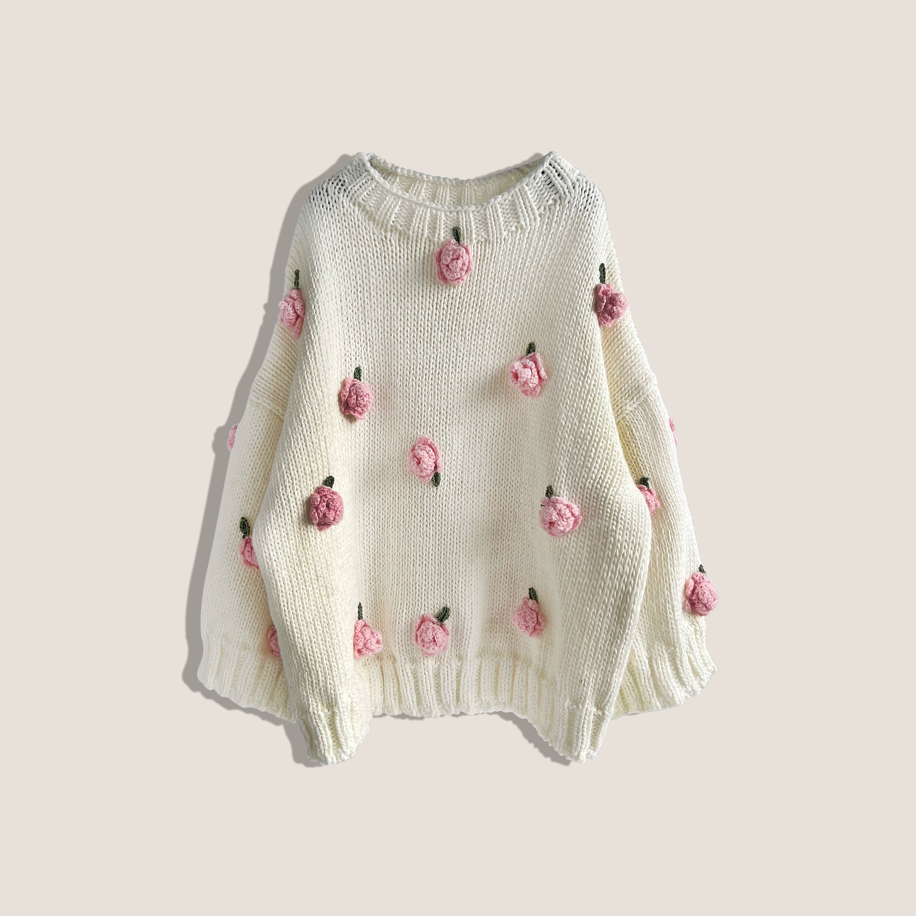 Hand-Knitted 3D Floral Retro Women's Loose Long-Sleeve Sweater