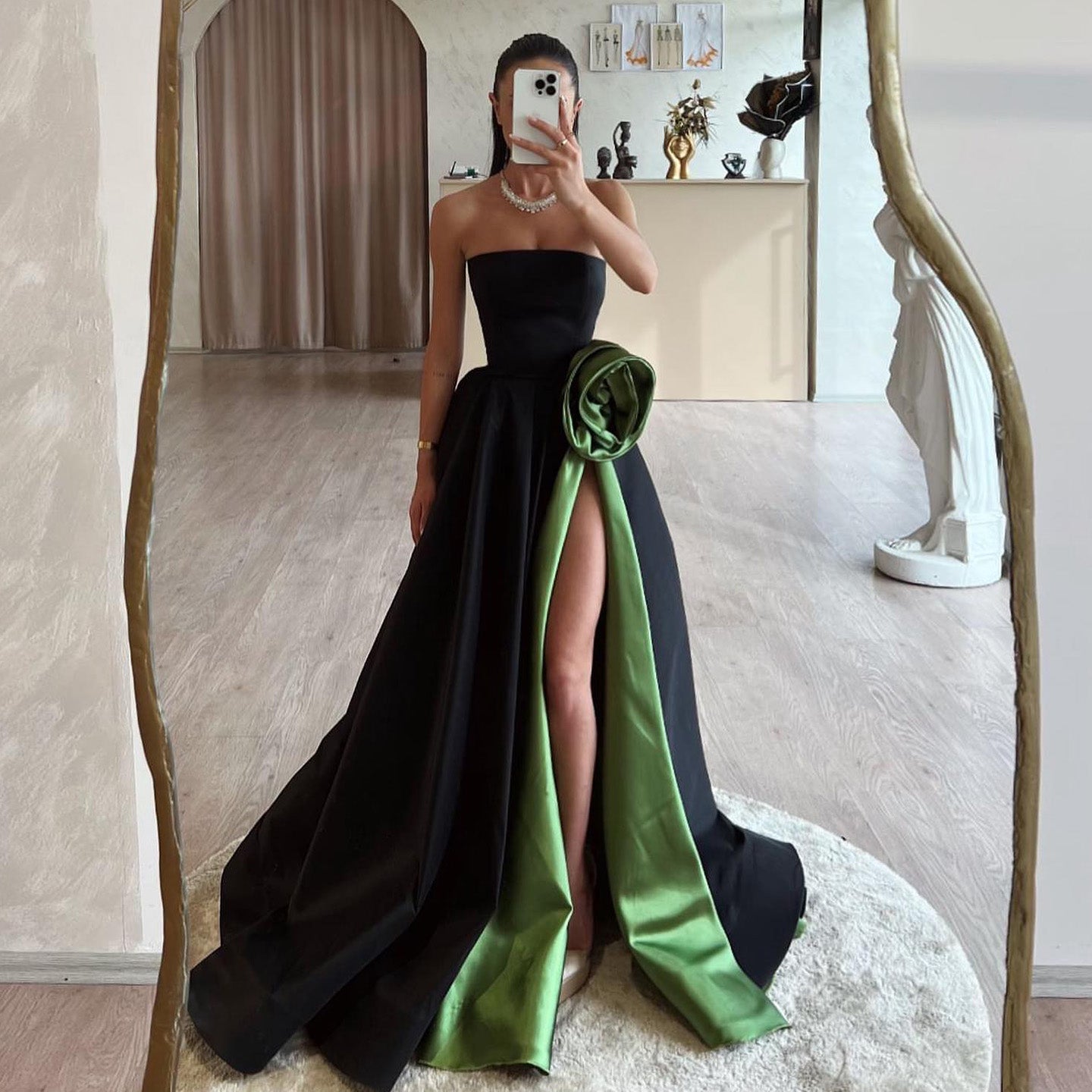 Elegant Black Strapless 3D Flower Evening Dress SF099  Black / US 16