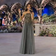 Dazzling Gray Crystal Spaghetti Evening Dress SS375