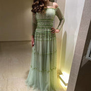 Elegant Off Shoulder Sage Green Evening Dress SS588