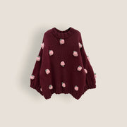 Hand-Knitted 3D Floral Retro Women's Loose Long-Sleeve Sweater