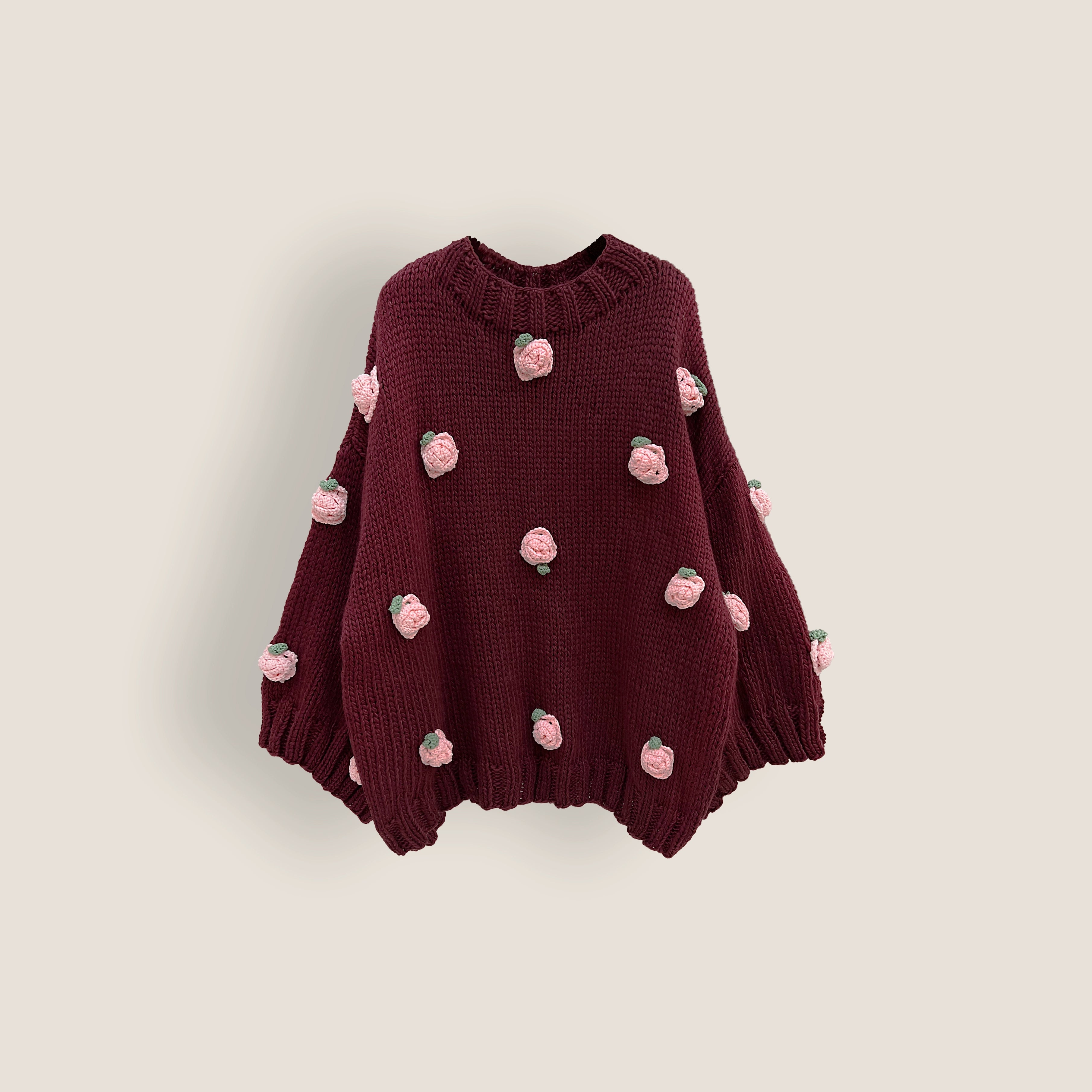 Hand-Knitted 3D Floral Retro Women's Loose Long-Sleeve Sweater