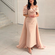 Luxury Off Shoulder Pink Evening Dress with Cape SS709